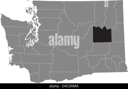 Mappa della posizione evidenziata in nero della Contea di Lincoln all'interno della mappa amministrativa grigia dello Stato federale di Washington, USA Illustrazione Vettoriale