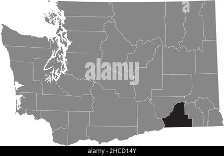Mappa della zona evidenziata in nero della contea di Walla Walla all'interno della mappa amministrativa grigia dello stato federale di Washington, USA Illustrazione Vettoriale