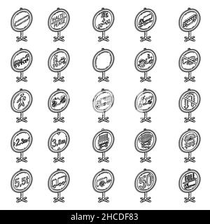 Segnaletica stradale obbligatoria e Prohibitoria disegnata a mano icona Vector Illustrazione Vettoriale