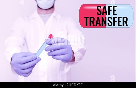 Ispirazione che mostra il trasferimento sicuro del segnale. Business showcase Wire Trasferimenti elettronicamente non basato su carta Transaction Doctor analisi New Medicine Foto Stock