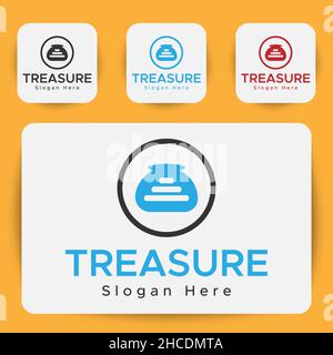 Contenitore Treasure Logo.Wealth. Logo Treasure Chest. Logo Abstract minimalista blu e nero. Illustrazione Vettoriale