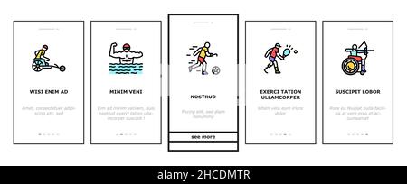 Atleta Sport gioco Onboarding icone set Vector Illustrazione Vettoriale