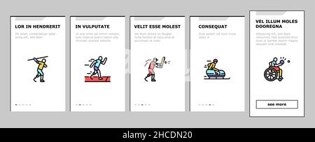 Atleta Sport gioco Onboarding icone set Vector Illustrazione Vettoriale