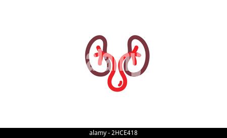 Simbolo di design vettoriale con logo Creative Kidney Blood Drop Illustrazione Vettoriale