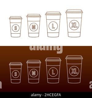 Modello piatto con tazze da caffè su sfondo bianco per il design della carta. Modello di mockup. Illustrazione vettoriale a linea piatta. Illustrazione Vettoriale