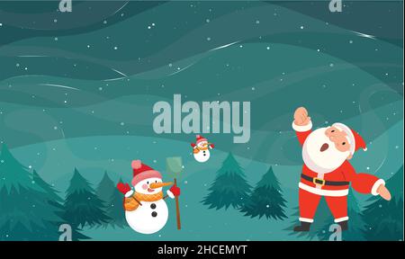 Babbo Natale gioca con Snowman nel parco durante Natale Illustrazione Vettoriale