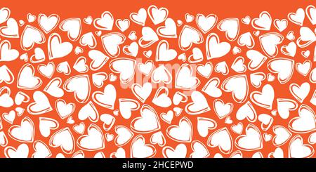 Vettore rosso Doodle cute multi direzione cuori valentine contorno orizzontale modello. Adatto per tessuti, confezioni regalo e carta da parati. Illustrazione Vettoriale