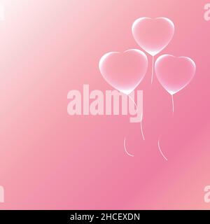 tre palloncini trasparenti a forma di cuore, posizionare per il testo. Sfondi colorati rosa adatti a San Valentino o a un invito a un matrimonio. Illustrazione Vettoriale