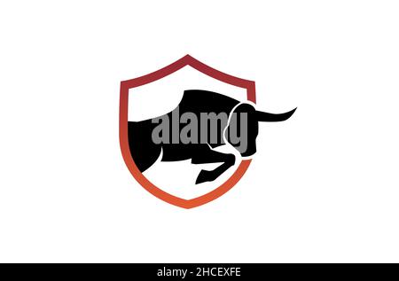 Creative nero a testa di toro scudo rosso Logo Design simbolo illustrazione vettoriale Illustrazione Vettoriale