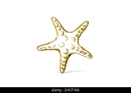 Icona Golden 3D Starfish isolata su sfondo bianco - resa 3D Foto Stock