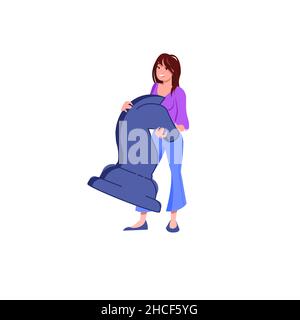 Il personaggio della donna cartoon piatto tiene la figura degli scacchi, la pianificazione strategica e le decisioni che prendono il concetto di illustrazione vettoriale della metafora Illustrazione Vettoriale