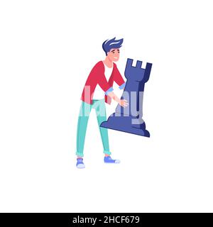 Il personaggio dell'uomo cartoon piatto contiene la figura degli scacchi, la pianificazione strategica e le decisioni che prendono il concetto di illustrazione vettoriale della metafora Illustrazione Vettoriale