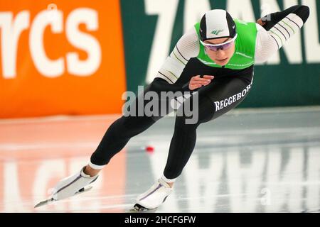 HEERENVEEN, PAESI BASSI - DICEMBRE 28: Femke Kok in competizione durante l'Olimpico Kwalificatie Toernooi a Thialf il 28 Dicembre 2021 a Heerenveen, Paesi Bassi (Foto di Douwe Bijlsma/Orange Pictures) Foto Stock