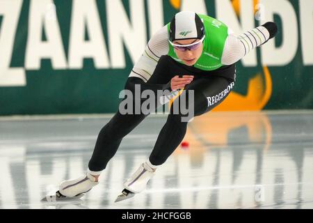 HEERENVEEN, PAESI BASSI - DICEMBRE 28: Femke Kok in competizione durante l'Olimpico Kwalificatie Toernooi a Thialf il 28 Dicembre 2021 a Heerenveen, Paesi Bassi (Foto di Douwe Bijlsma/Orange Pictures) Foto Stock