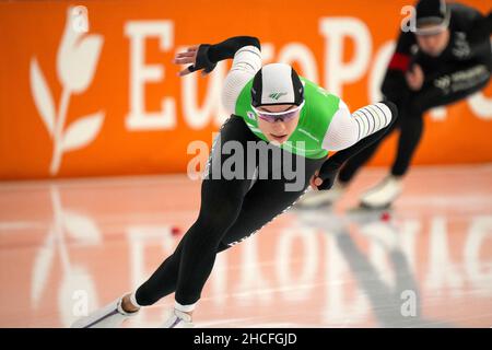 HEERENVEEN, PAESI BASSI - DICEMBRE 28: Femke Kok in competizione durante l'Olimpico Kwalificatie Toernooi a Thialf il 28 Dicembre 2021 a Heerenveen, Paesi Bassi (Foto di Douwe Bijlsma/Orange Pictures) Foto Stock