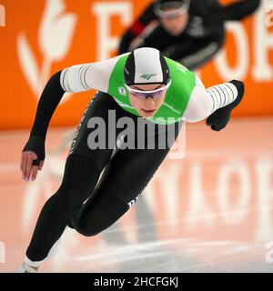 HEERENVEEN, PAESI BASSI - DICEMBRE 28: Femke Kok in competizione durante l'Olimpico Kwalificatie Toernooi a Thialf il 28 Dicembre 2021 a Heerenveen, Paesi Bassi (Foto di Douwe Bijlsma/Orange Pictures) Foto Stock