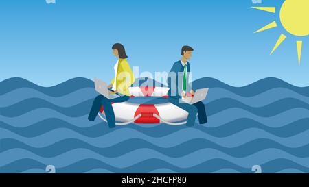 Sicurezza. Galleggiare sulla vita. Uomo e donna. Illustrazione vettoriale. Illustrazione Vettoriale