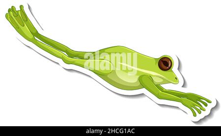 Un modello di adesivo con una rana verde che salta un'illustrazione isolata Illustrazione Vettoriale