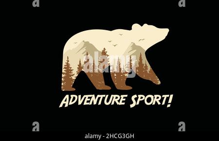 adventure sport bear design camping monogramma modello vettoriale testo Illustrazione Vettoriale