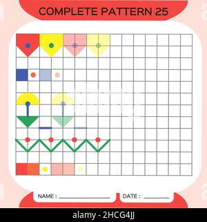 Ripetizione Pattern, Puzzle. Copia immagine. Speciale per bambini in età prescolare. Foglio di lavoro stampabile per bambini per mettere in pratica le abilità motorie. Imparare i colori. Attenzione Illustrazione Vettoriale