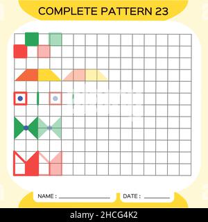 Ripetizione Pattern, Puzzle. Copia immagine. Speciale per bambini in età prescolare. Foglio di lavoro stampabile per bambini per mettere in pratica le abilità motorie. Imparare i colori. Attenzione Illustrazione Vettoriale
