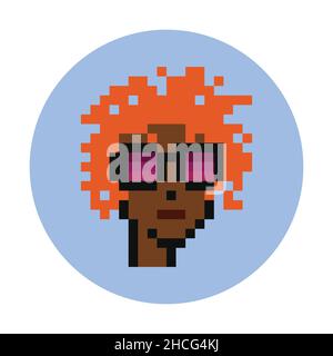 Cryptopunk donna con capelli arancioni pixel art NFT. Token non-Fungibile. Risorse di gioco retrò a 8 bit. Illustrazione vettoriale piatta isolata su sfondo bianco Illustrazione Vettoriale