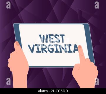 Insegna a scrivere a mano West Virginia. Business Concept United States of America state Travel Tourism Trip Illustrazione storica di una mano utilizzando il tablet Foto Stock