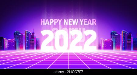 2022 Metaverse Concept 3D ha reso futuristico sfondo, tecnologia nuovo anno e Nuova era sfondo. Happy New Year 2022 Tech wallpaper Foto Stock
