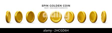 3d moneta d'oro. Moneta d'oro realistica su sfondo bianco. Illustrazione vettoriale Illustrazione Vettoriale