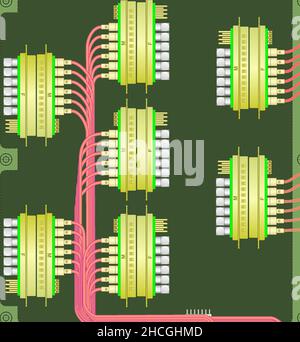 Steampunk retro-futuristica illustrazione di una macchina elettrica, con dettagli hardware di cavo, connettori e fili, 3D computer generato Illustration Foto Stock