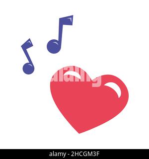 Simbolo del cuore con note musicali. Amore per la musica e il romanticismo. Illustrazione piatta isolata vettoriale su sfondo bianco Illustrazione Vettoriale