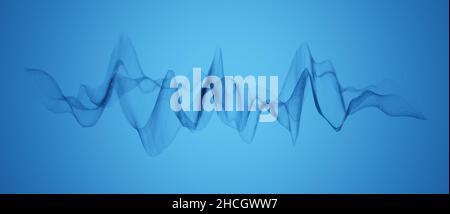 Forma d'onda a reticolo astratta o struttura poligonale su sfondo blu, visualizzazione delle onde sonore Foto Stock