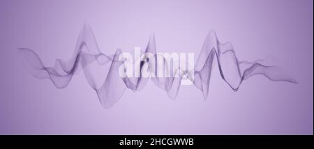Forma d'onda a reticolo astratta o struttura poligonale su sfondo viola, visualizzazione delle onde sonore Foto Stock