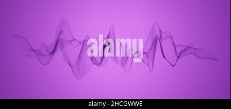 Forma d'onda a reticolo astratta o struttura poligonale su sfondo viola, visualizzazione delle onde sonore Foto Stock
