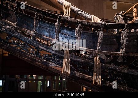 Primo piano della nave da guerra Vasa, Stoccolma, Svezia Foto Stock