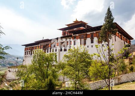 Esterno del monastero di Rinpun Dzong a Paro, Bhutan, Asia Foto Stock