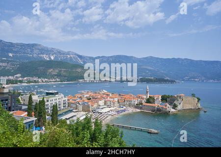 Vista aerea della città vecchia di Budva, Montenegro. Foto Stock