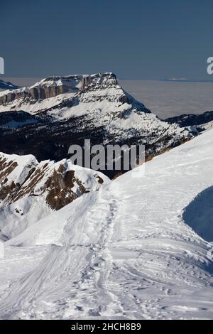 Veduta di Hohgant, dal Brienzer Rothorn, Lucerna, Svizzera Foto Stock