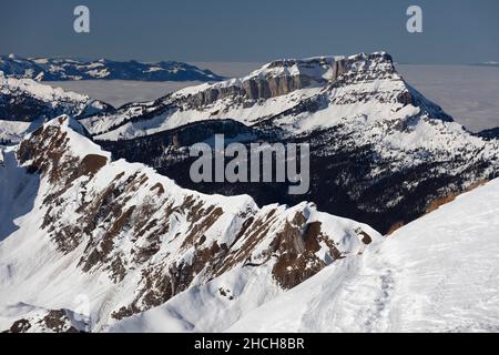 Veduta di Hohgant, dal Brienzer Rothorn, Lucerna, Svizzera Foto Stock