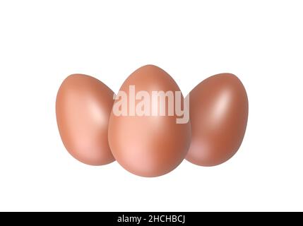 Tre uova di Pasqua al cioccolato islated su eastertime bianco, dolce, 3D rendering Foto Stock