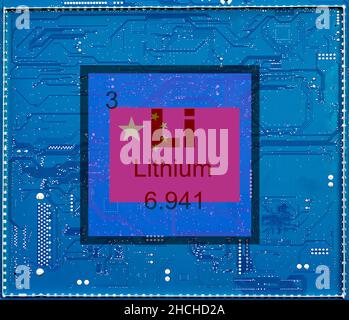 Elemento chimico al litio con il simbolo li e numero atomico 3 Foto Stock