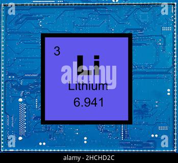 Elemento chimico al litio con il simbolo li e numero atomico 3 Foto Stock