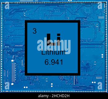 Elemento chimico al litio con il simbolo li e numero atomico 3 Foto Stock