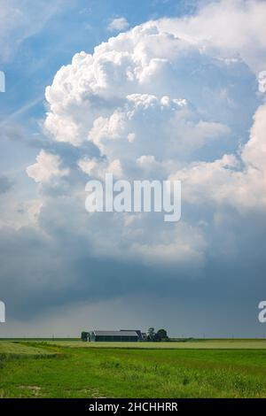 Grande tempesta di Cumulonimbus nube su una fattoria sulle pianure Foto Stock