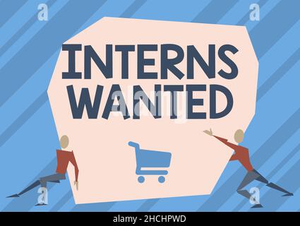 Ispirazione che mostra i tirocini voluti. Concetto che significa cercare sul tirocinante lavoro part-time studente di lavoro due uomini Illustrazione cercando di sollevare Foto Stock