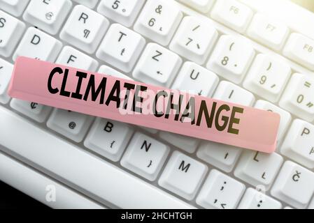 Testo che mostra ispirazione cambiamenti climatici. Parola scritta su aumento della temperatura media globale trasformazione del tempo digitando Advance lezione e. Foto Stock