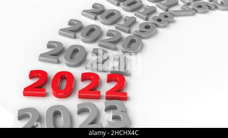 2022 passato nel cerchio rappresenta il nuovo anno 2022, rendering tridimensionale, illustrazione del 3D Foto Stock