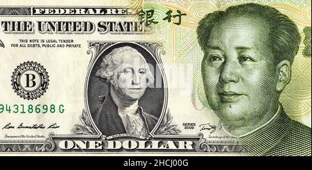 Un dollaro americano senza intoppi nello yuan cinese del 1. Concetto aziendale Foto Stock