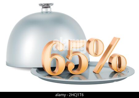 Chioche ristorante con 65% d'oro, vendita e sconto concetto, 3D rendering isolato su sfondo bianco Foto Stock