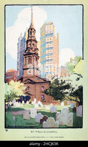 St. Pauls Chapel (1914) da Art-Lovers New York cartolina in alta risoluzione di Rachael Robinson Elmer. Foto Stock